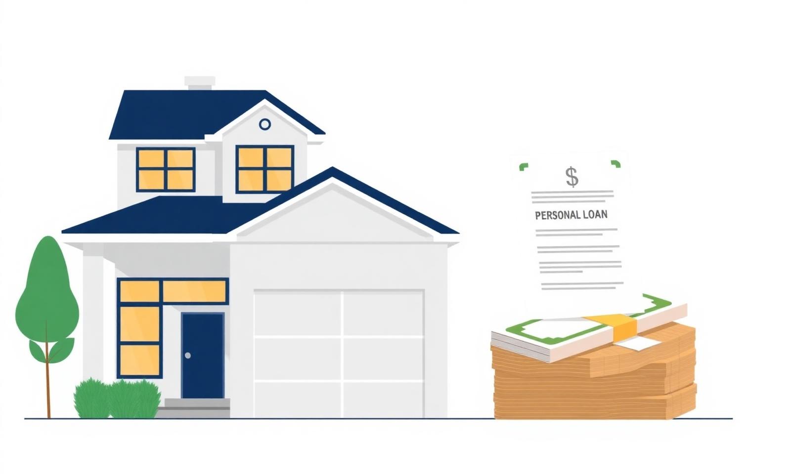 Illustration comparing a house representing a HELOC against a personal loan document