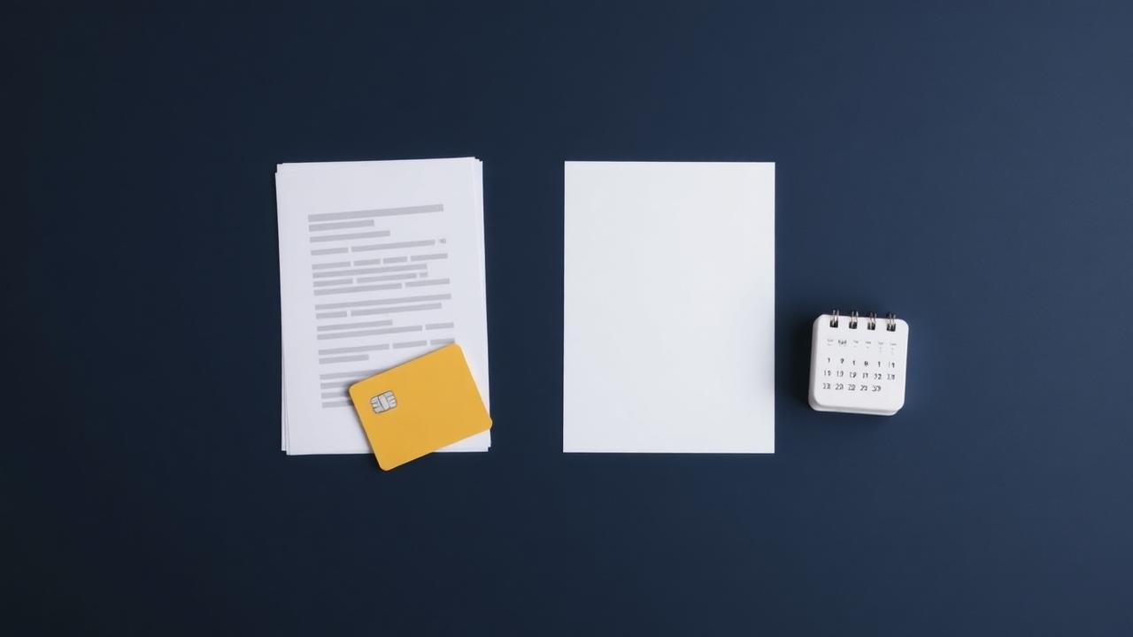 Personal loan document beside a promotional credit card offer and desk calendar